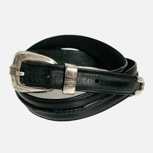 Unbranded Smooth Leather Belt Detailed Silver Hardware Twisted Leather Details
